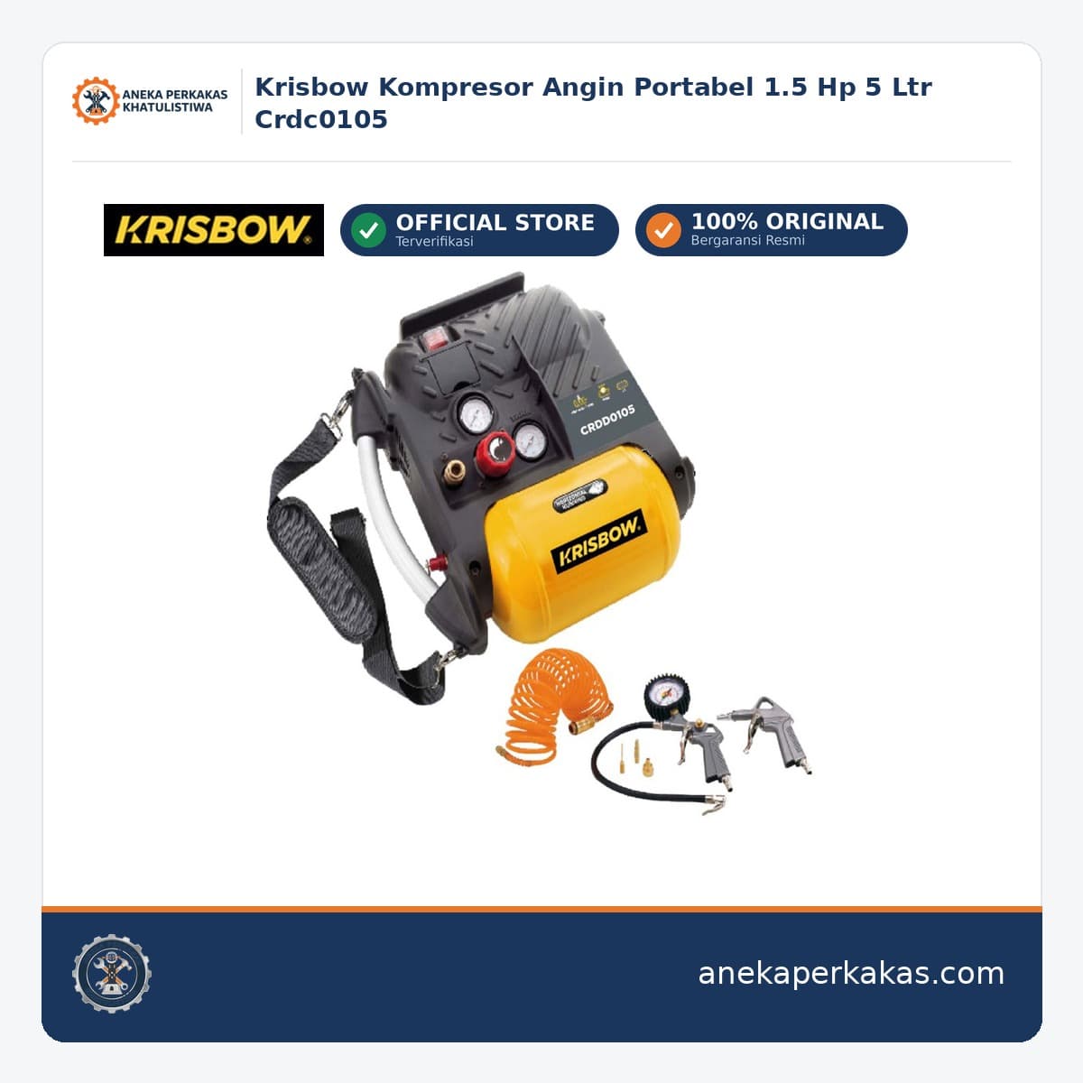 Krisbow Kompresor Angin Portabel 1.5 Hp 5 Ltr Crdc0105