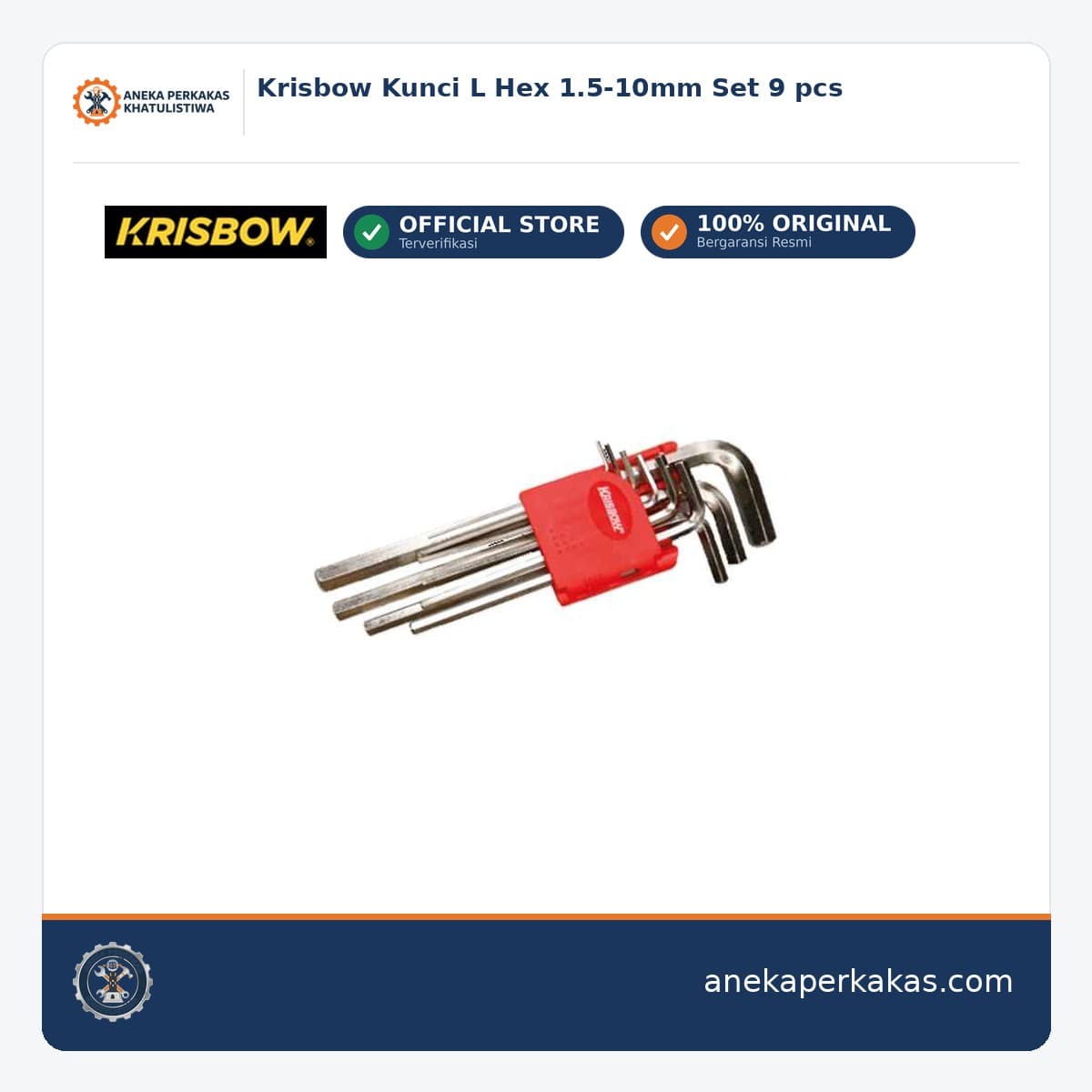 Krisbow Kunci L Hex 1.5-10mm Set 9 pcs