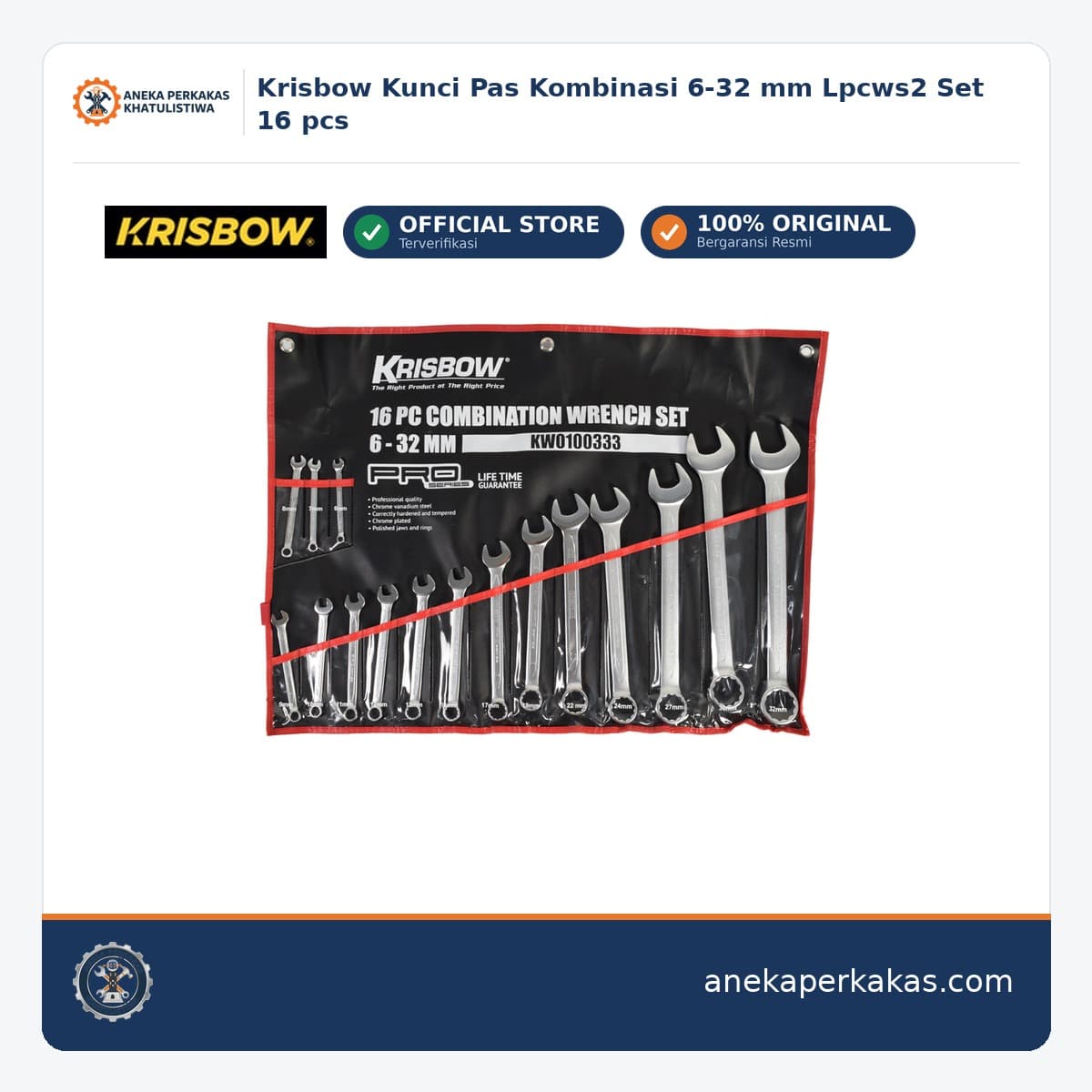 Krisbow Kunci Pas Kombinasi 6-32 mm Lpcws2 Set 16 pcs