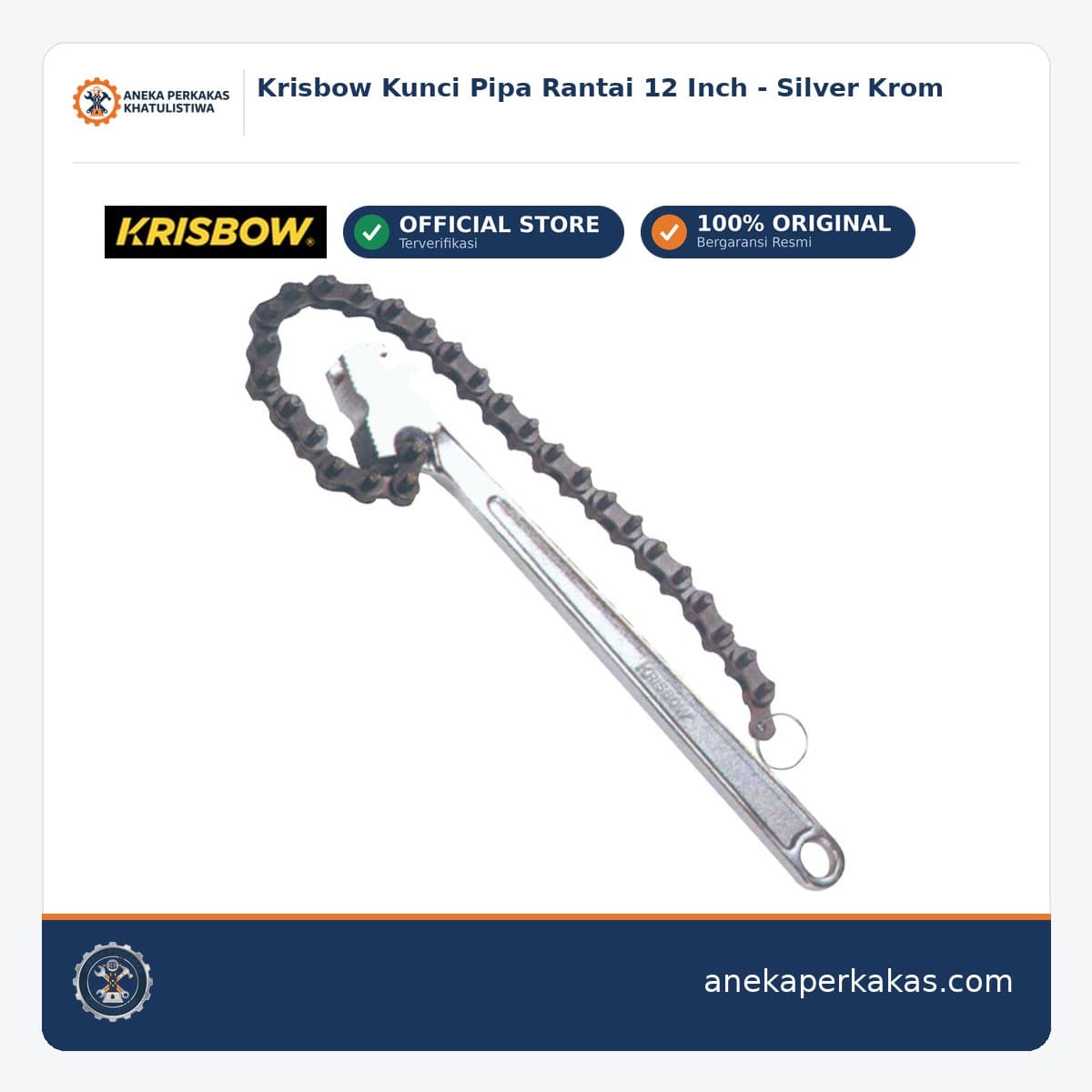 Krisbow Kunci Pipa Rantai 12 Inch - Silver Krom