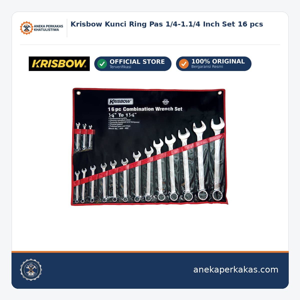 Krisbow Kunci Ring Pas 1/4-1.1/4 Inch Set 16 pcs