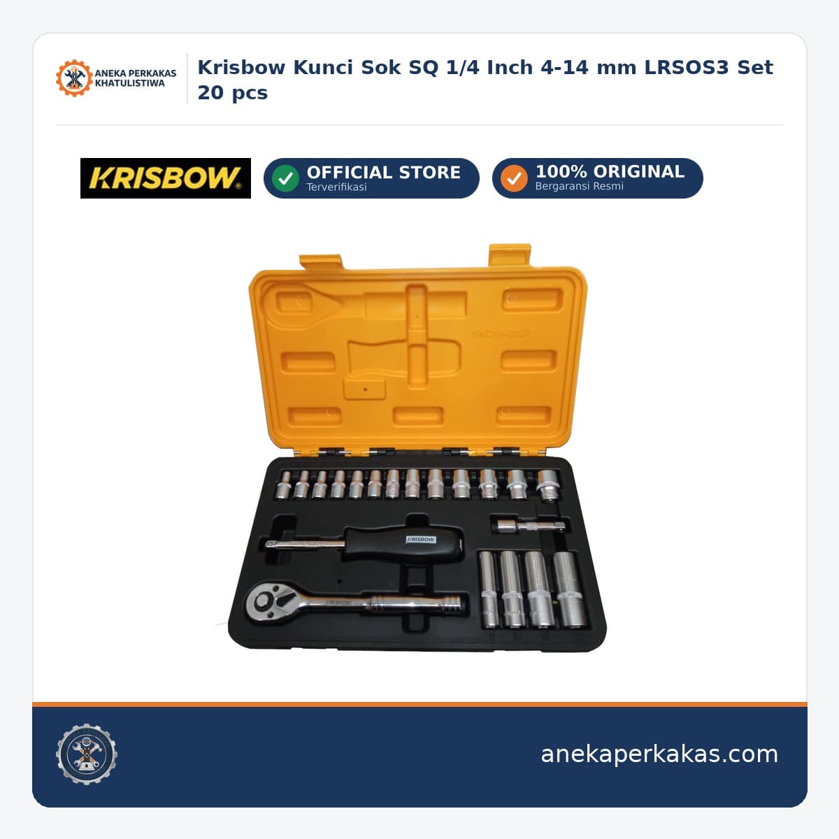 Krisbow Kunci Sok SQ 1/4 Inch 4-14 mm LRSOS3 Set 20 pcs