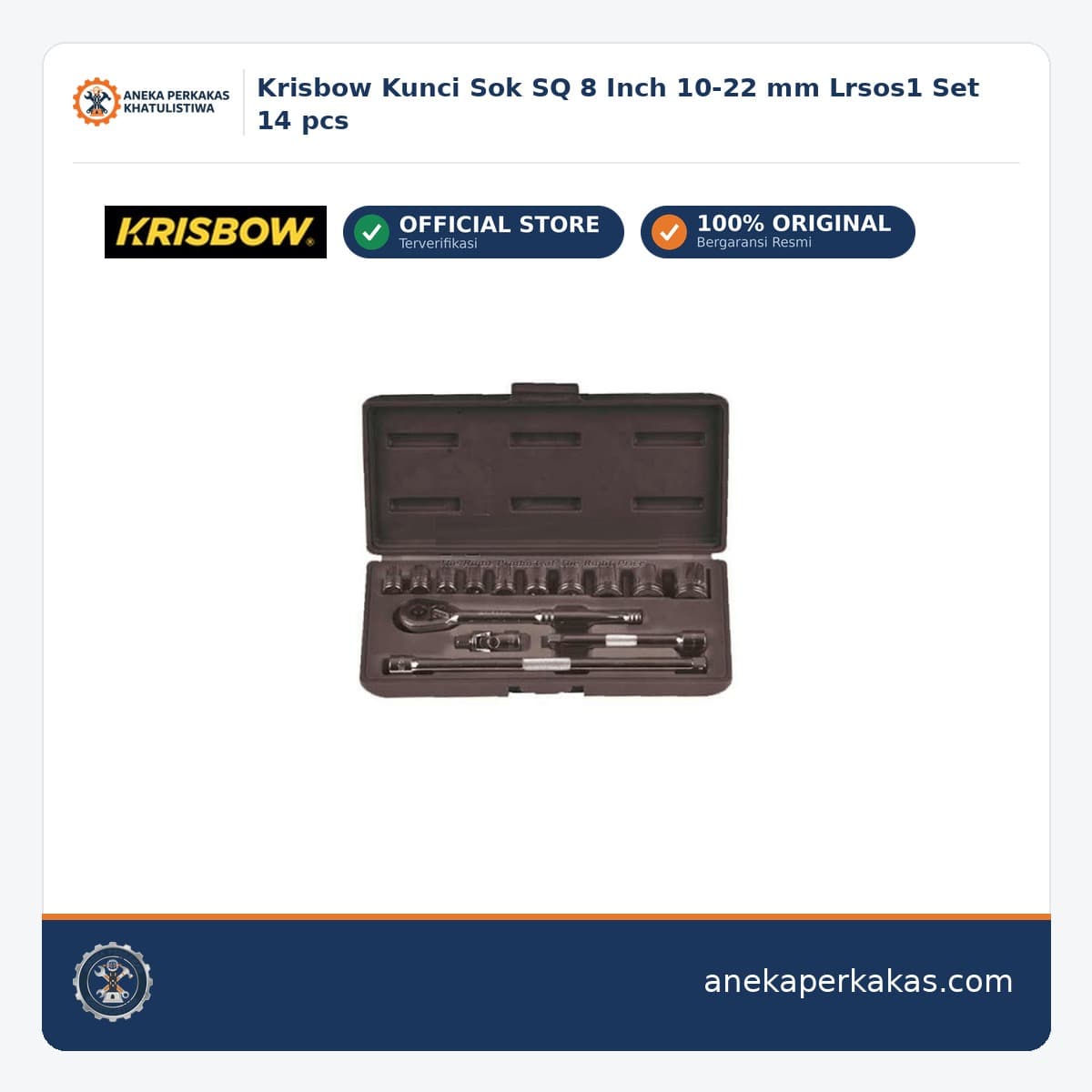 Krisbow Kunci Sok SQ 8 Inch 10-22 mm Lrsos1 Set 14 pcs
