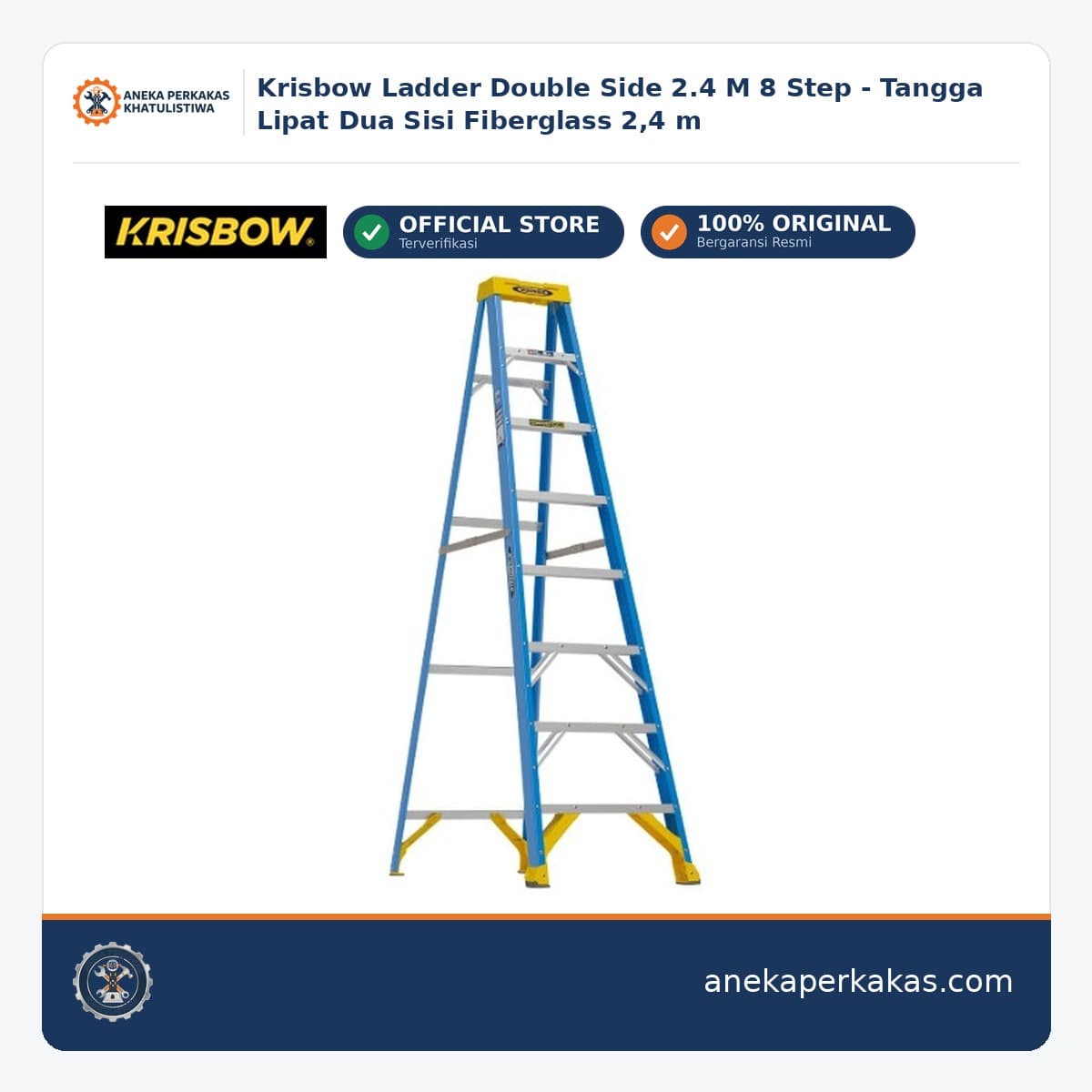 Krisbow Ladder Double Side 2.4 M 8 Step - Tangga Lipat Dua Sisi Fiberglass 2,4 m