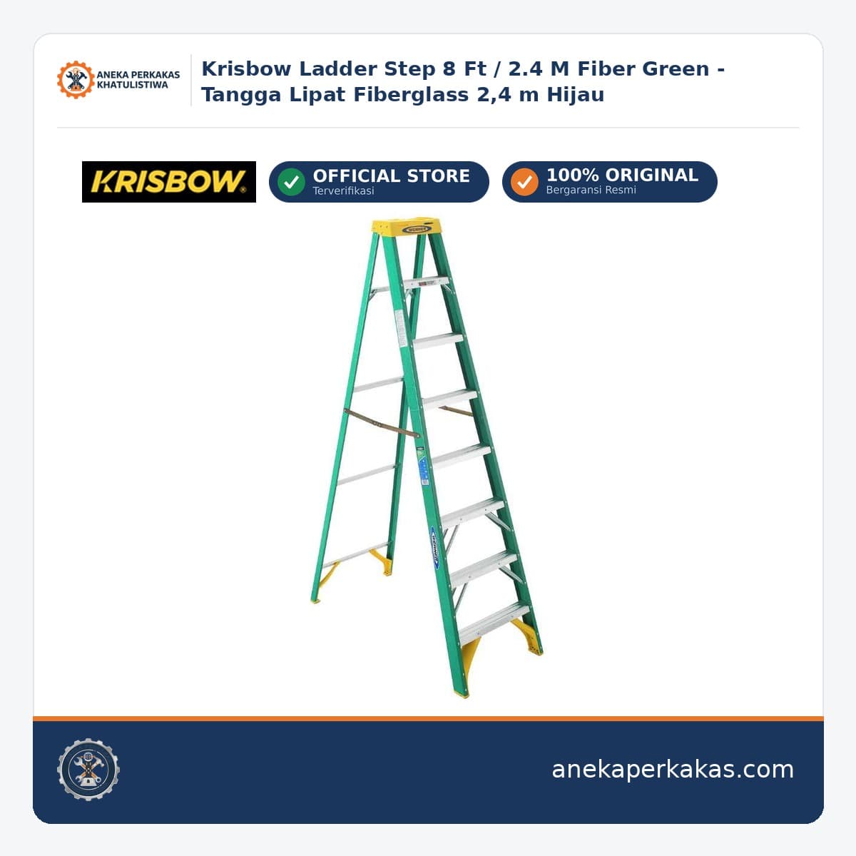 Krisbow Ladder Step 8 Ft / 2.4 M Fiber Green - Tangga Lipat Fiberglass 2,4 m Hijau