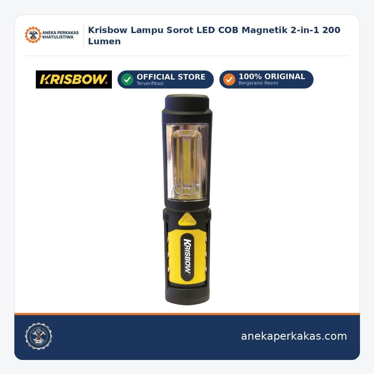 Krisbow Lampu Sorot LED COB Magnetik 2-in-1 200 Lumen
