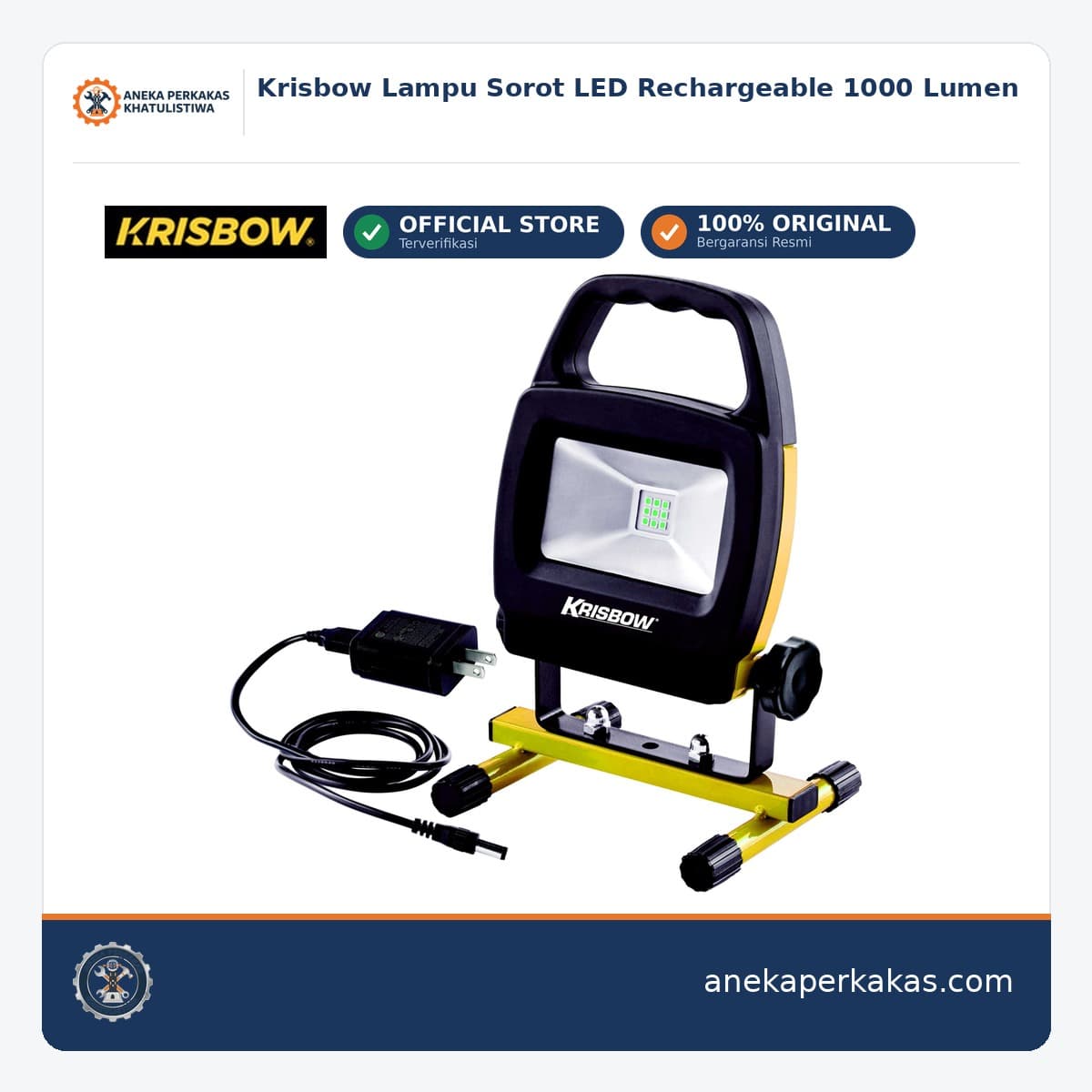 Krisbow Lampu Sorot LED Rechargeable 1000 Lumen