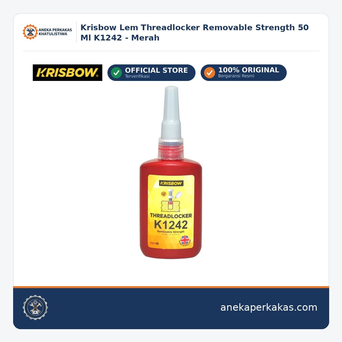Krisbow Lem Threadlocker Removable Strength 50 Ml K1242 - Merah