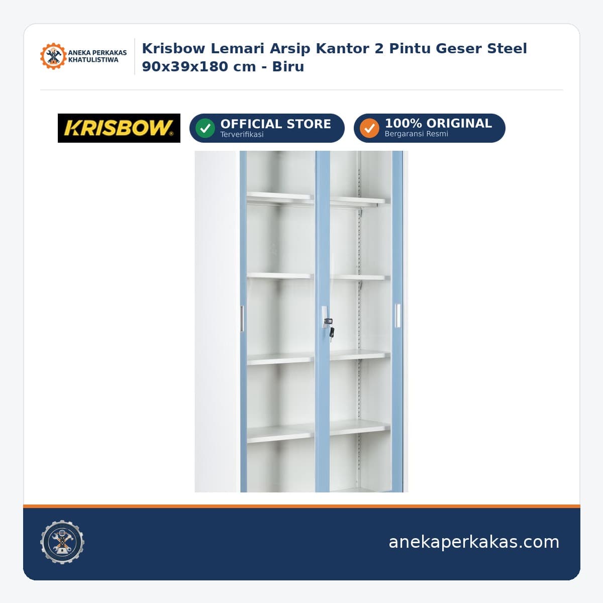 Krisbow Lemari Arsip Kantor 2 Pintu Geser Steel 90x39x180 cm - Biru