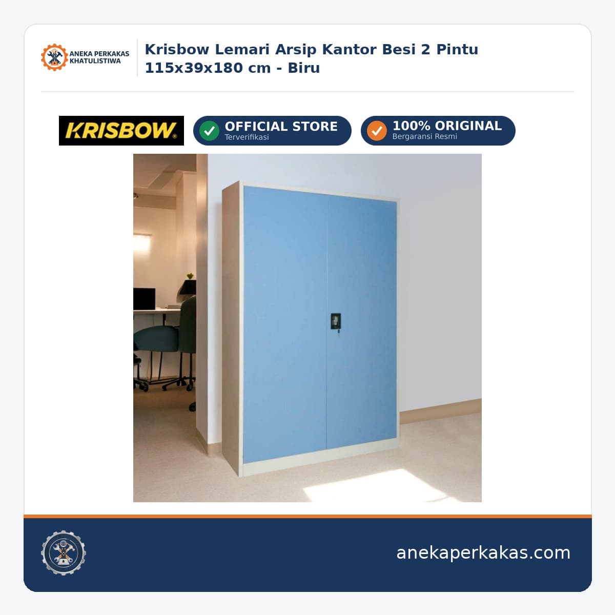 Krisbow Lemari Arsip Kantor Besi 2 Pintu 115x39x180 cm - Biru