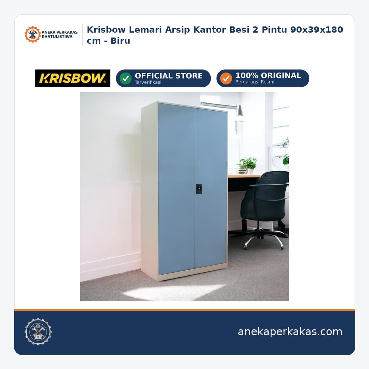 Krisbow Lemari Arsip Kantor Besi 2 Pintu 90x39x180 cm - Biru