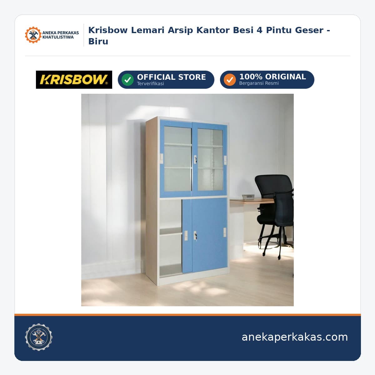 Krisbow Lemari Arsip Kantor Besi 4 Pintu Geser - Biru