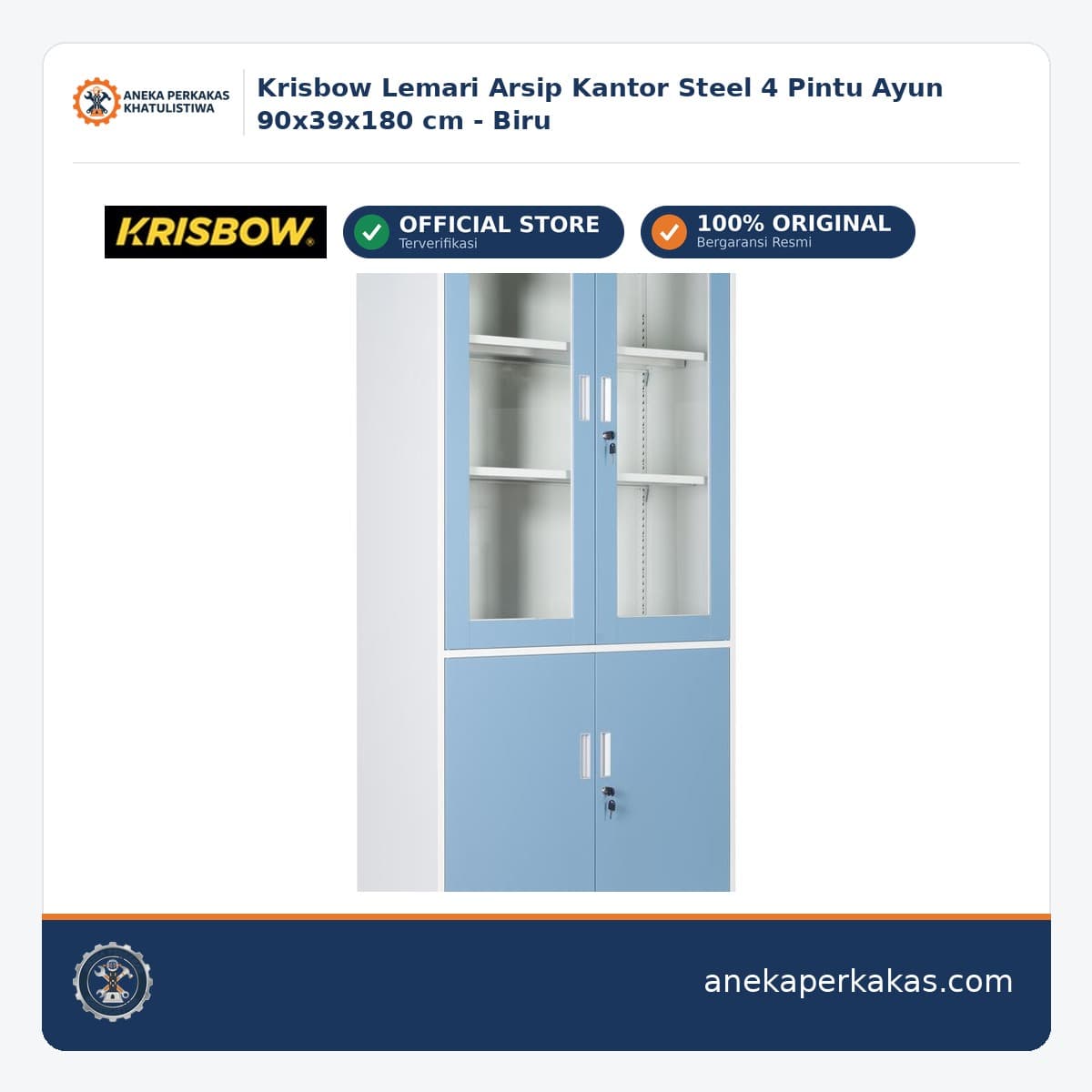 Krisbow Lemari Arsip Kantor Steel 4 Pintu Ayun 90x39x180 cm - Biru
