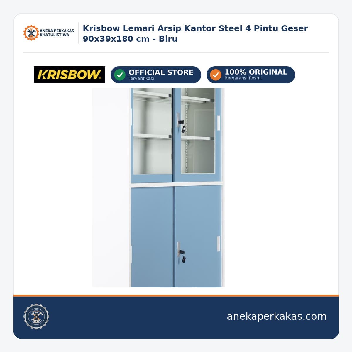Krisbow Lemari Arsip Kantor Steel 4 Pintu Geser 90x39x180 cm - Biru