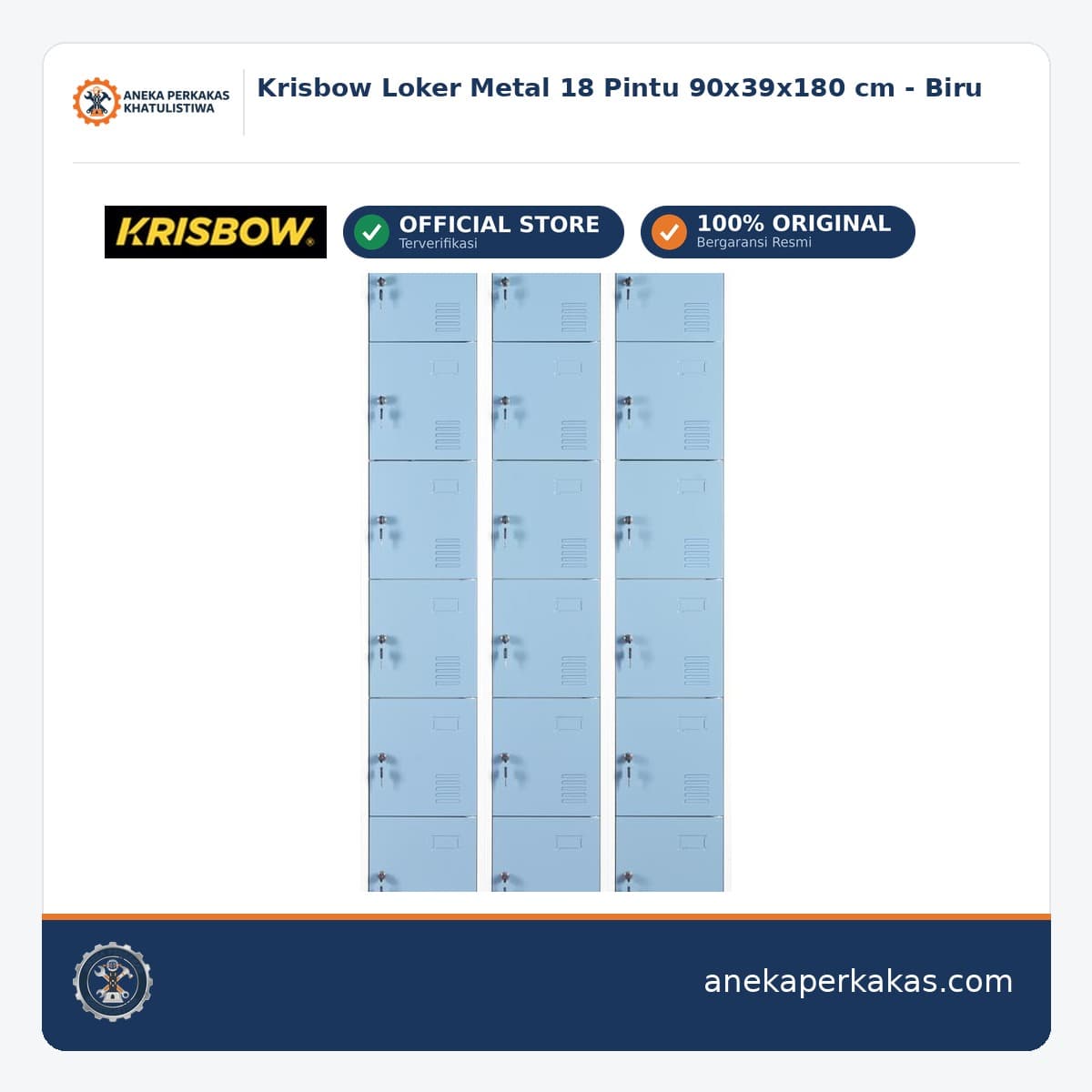 Krisbow Loker Metal 18 Pintu 90x39x180 cm - Biru