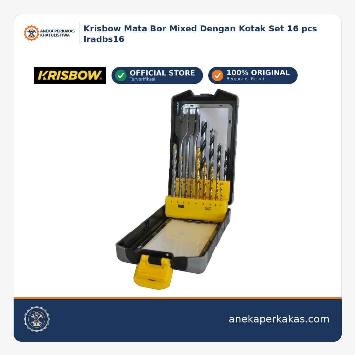 Krisbow Mata Bor Mixed Dengan Kotak Set 16 pcs Iradbs16
