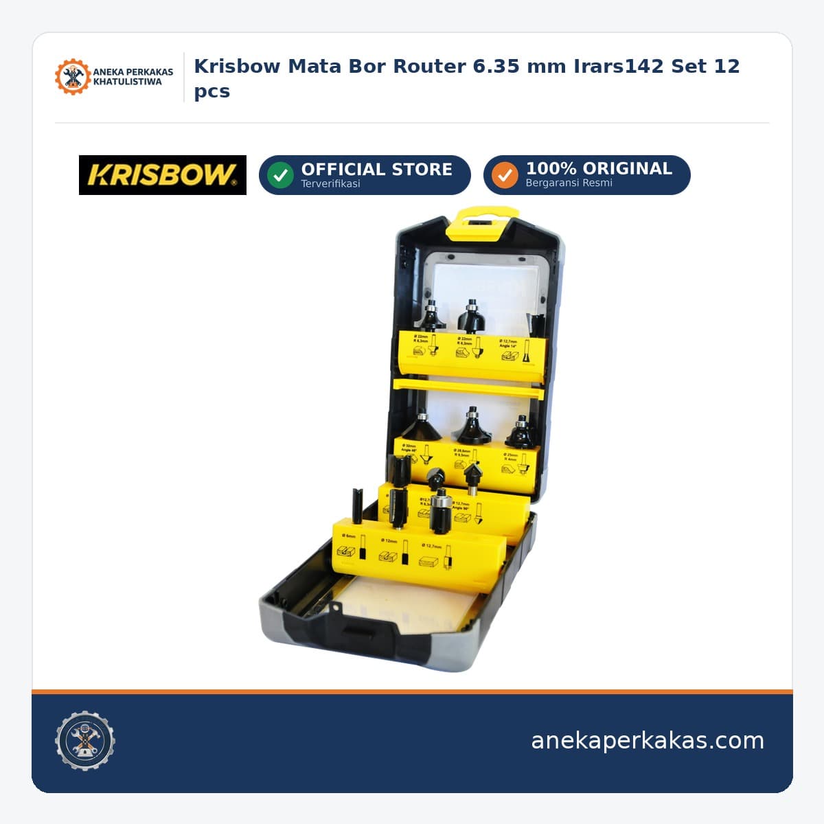 Krisbow Mata Bor Router 6.35 mm Irars142 Set 12 pcs