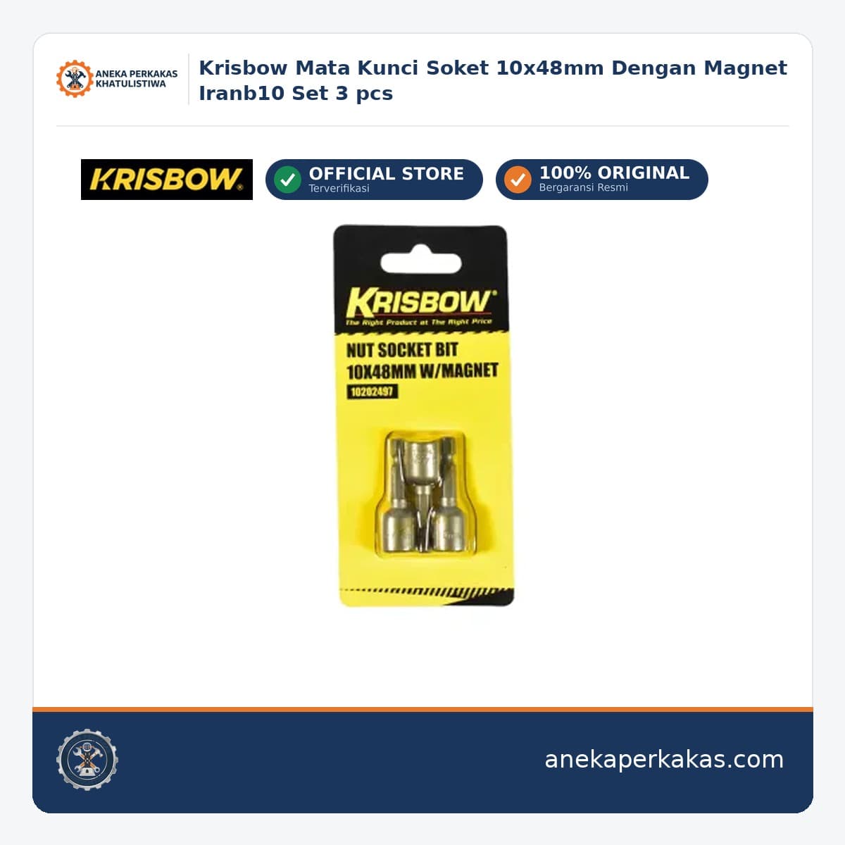 Krisbow Mata Kunci Soket 10x48mm Dengan Magnet Iranb10 Set 3 pcs