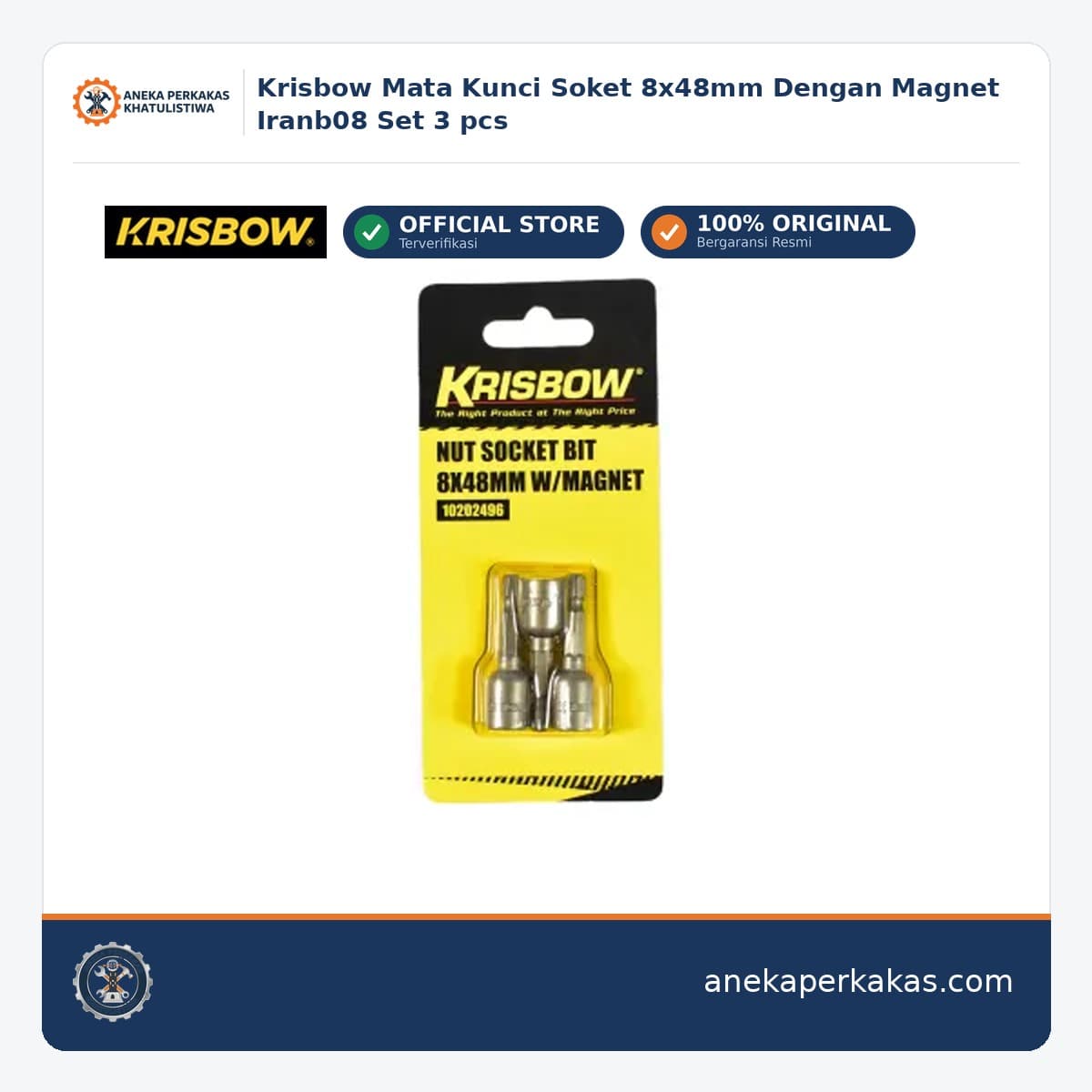 Krisbow Mata Kunci Soket 8x48mm Dengan Magnet Iranb08 Set 3 pcs
