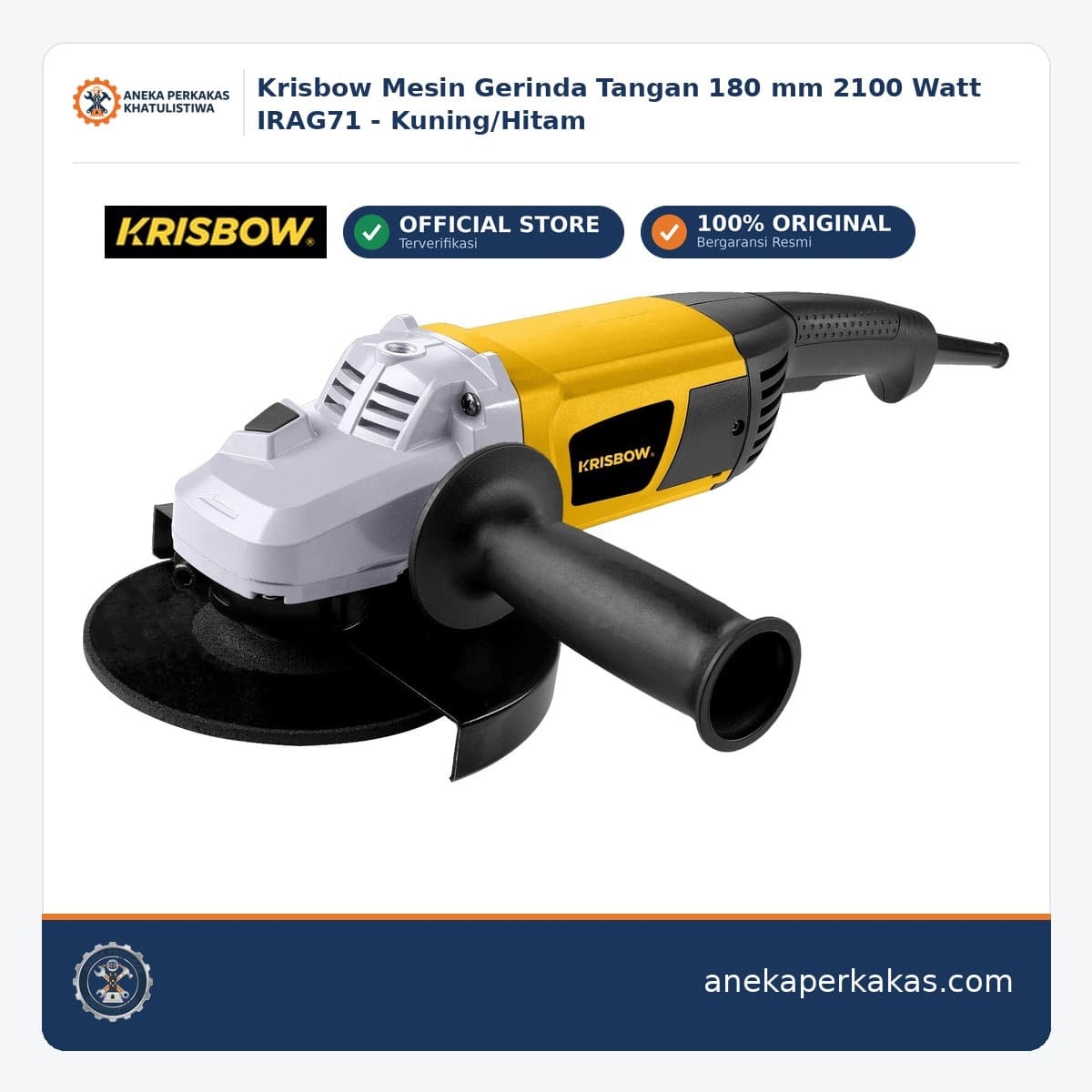 Krisbow Mesin Gerinda Tangan 180 mm 2100 Watt IRAG71 - Kuning/Hitam