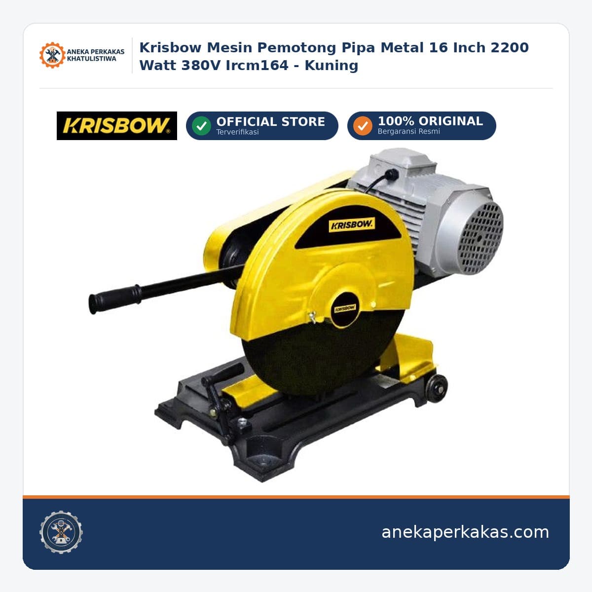 Krisbow Mesin Pemotong Pipa Metal 16 Inch 2200 Watt 380V Ircm164 - Kuning