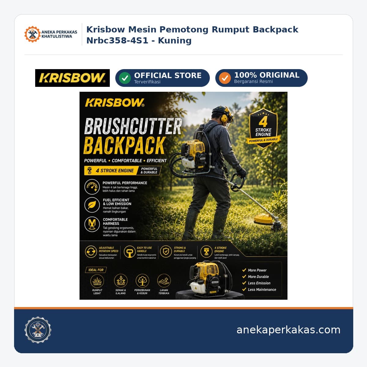 Krisbow Mesin Pemotong Rumput Backpack Nrbc358-4S1 - Kuning