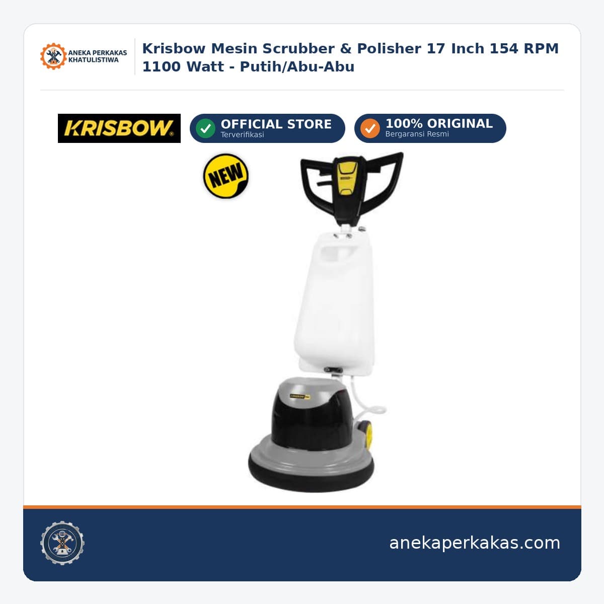 Krisbow Mesin Scrubber & Polisher 17 Inch 154 RPM 1100 Watt - Putih/Abu-Abu