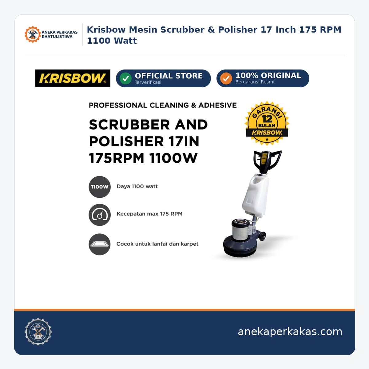 Krisbow Mesin Scrubber & Polisher 17 Inch 175 RPM 1100 Watt