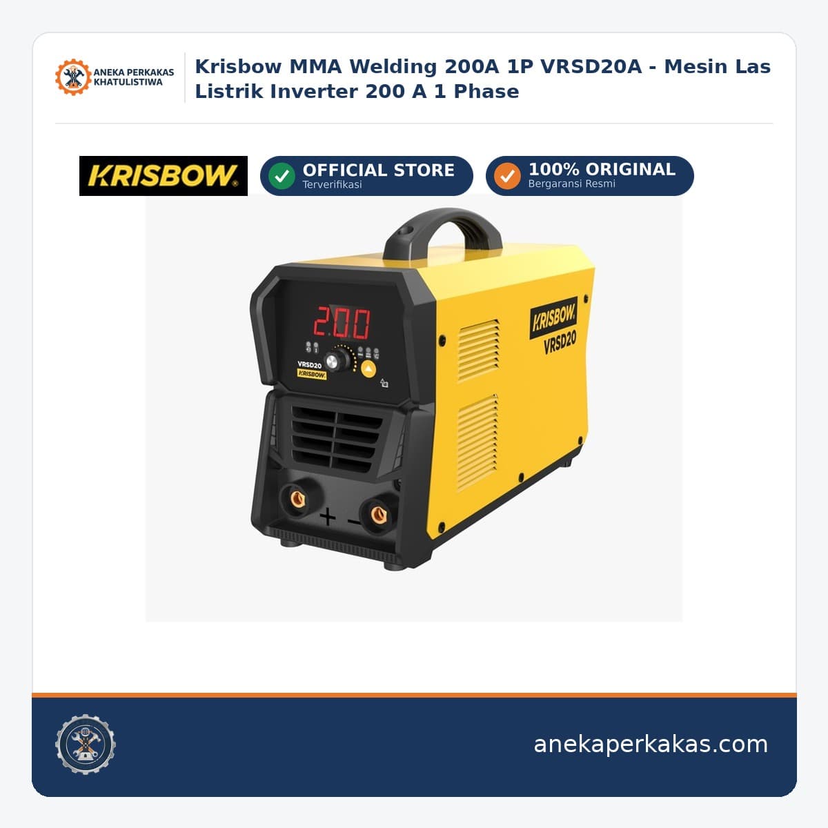 Krisbow MMA Welding 200A 1P VRSD20A - Mesin Las Listrik Inverter 200 A 1 Phase