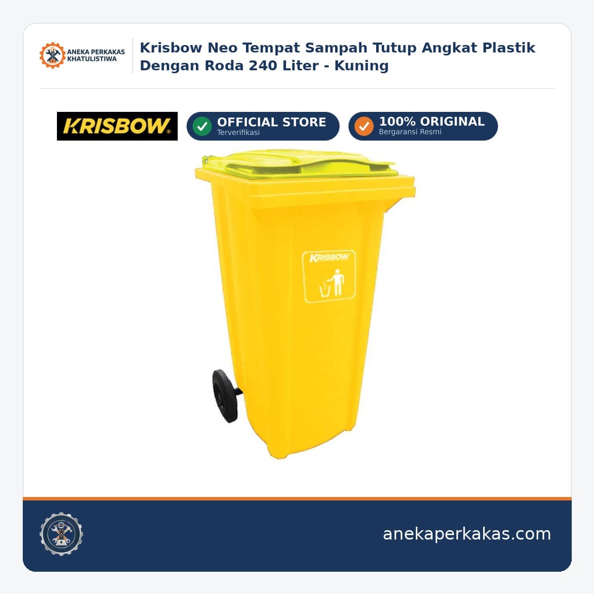 Krisbow Neo Tempat Sampah Tutup Angkat Plastik Dengan Roda 240 Liter - Kuning