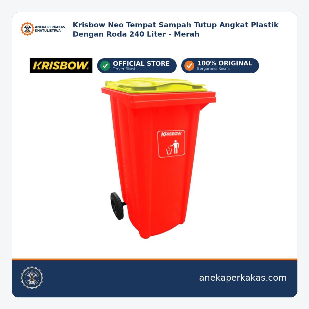 Krisbow Neo Tempat Sampah Tutup Angkat Plastik Dengan Roda 240 Liter - Merah