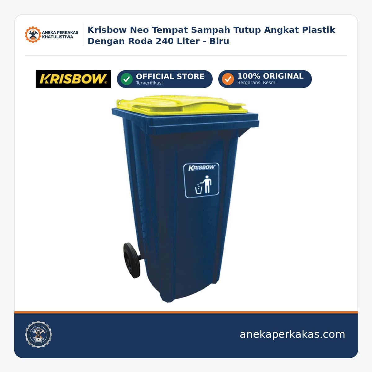 Krisbow Neo Tempat Sampah Tutup Angkat Plastik Dengan Roda 240 Liter - Biru