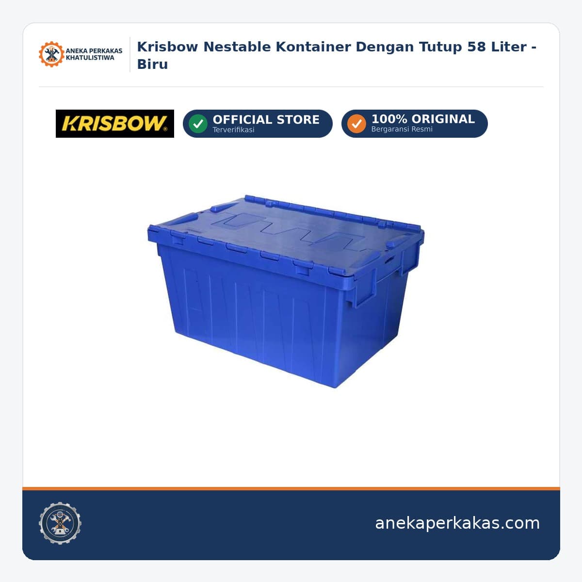 Krisbow Nestable Kontainer Dengan Tutup 58 Liter - Biru