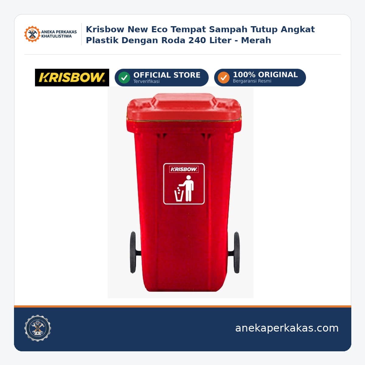 Krisbow New Eco Tempat Sampah Tutup Angkat Plastik Dengan Roda 240 Liter - Merah