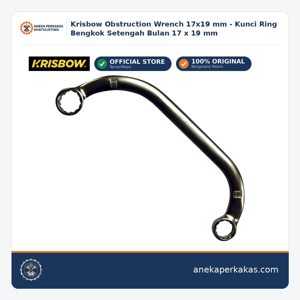 Krisbow Obstruction Wrench 17x19 mm - Kunci Ring Bengkok Setengah Bulan 17 x 19 mm