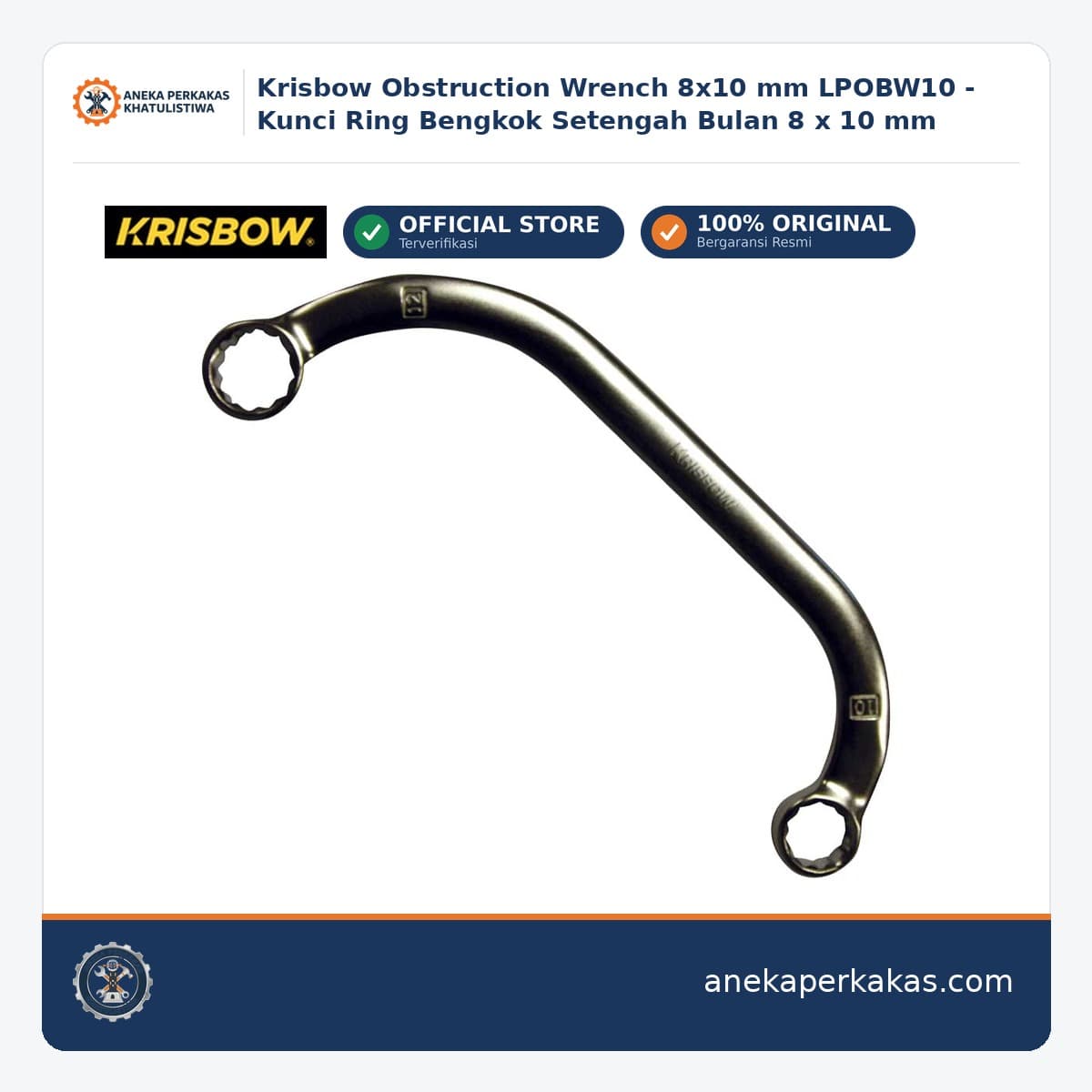 Krisbow Obstruction Wrench 8x10 mm LPOBW10 - Kunci Ring Bengkok Setengah Bulan 8 x 10 mm