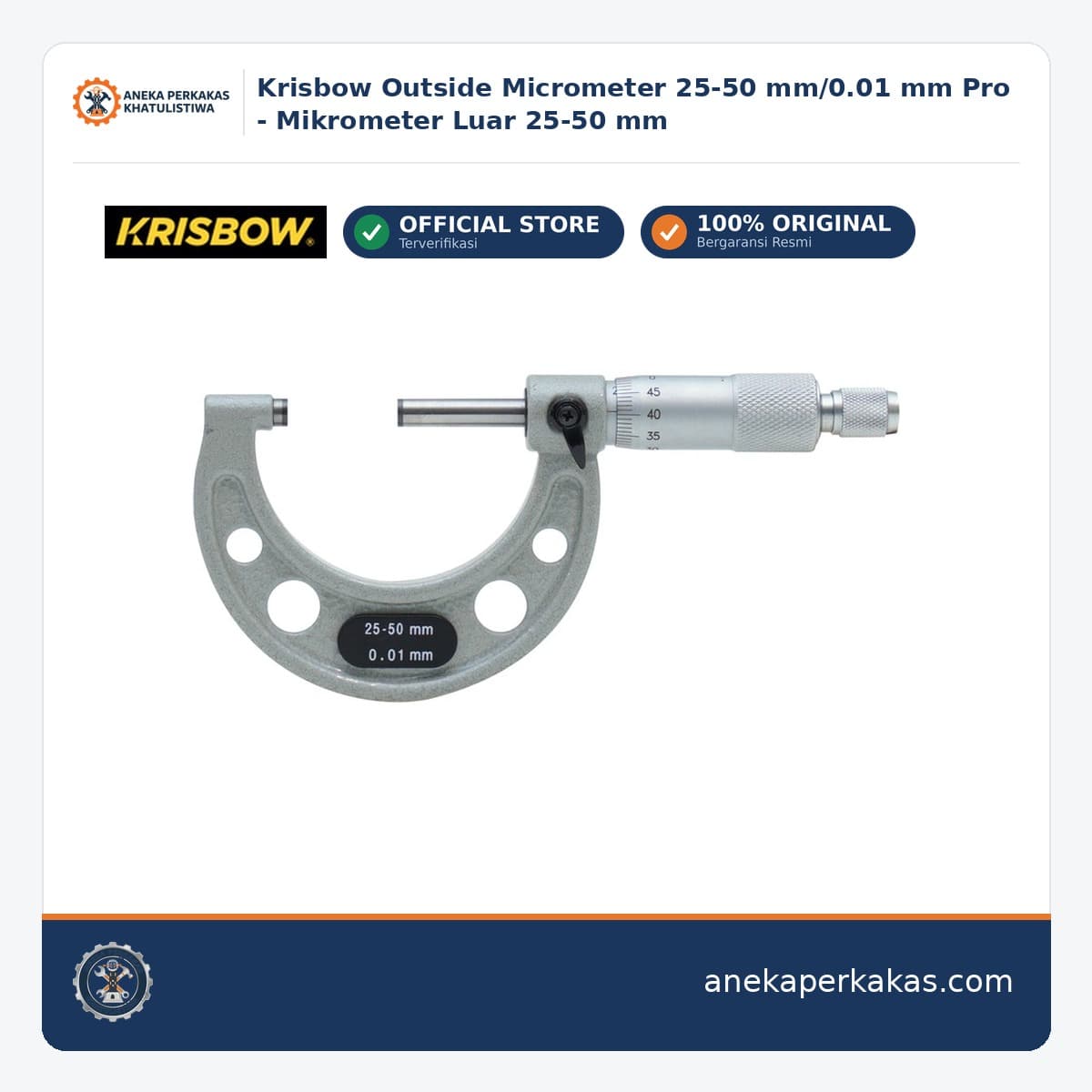 Krisbow Outside Micrometer 25-50 mm/0.01 mm Pro - Mikrometer Luar 25-50 mm