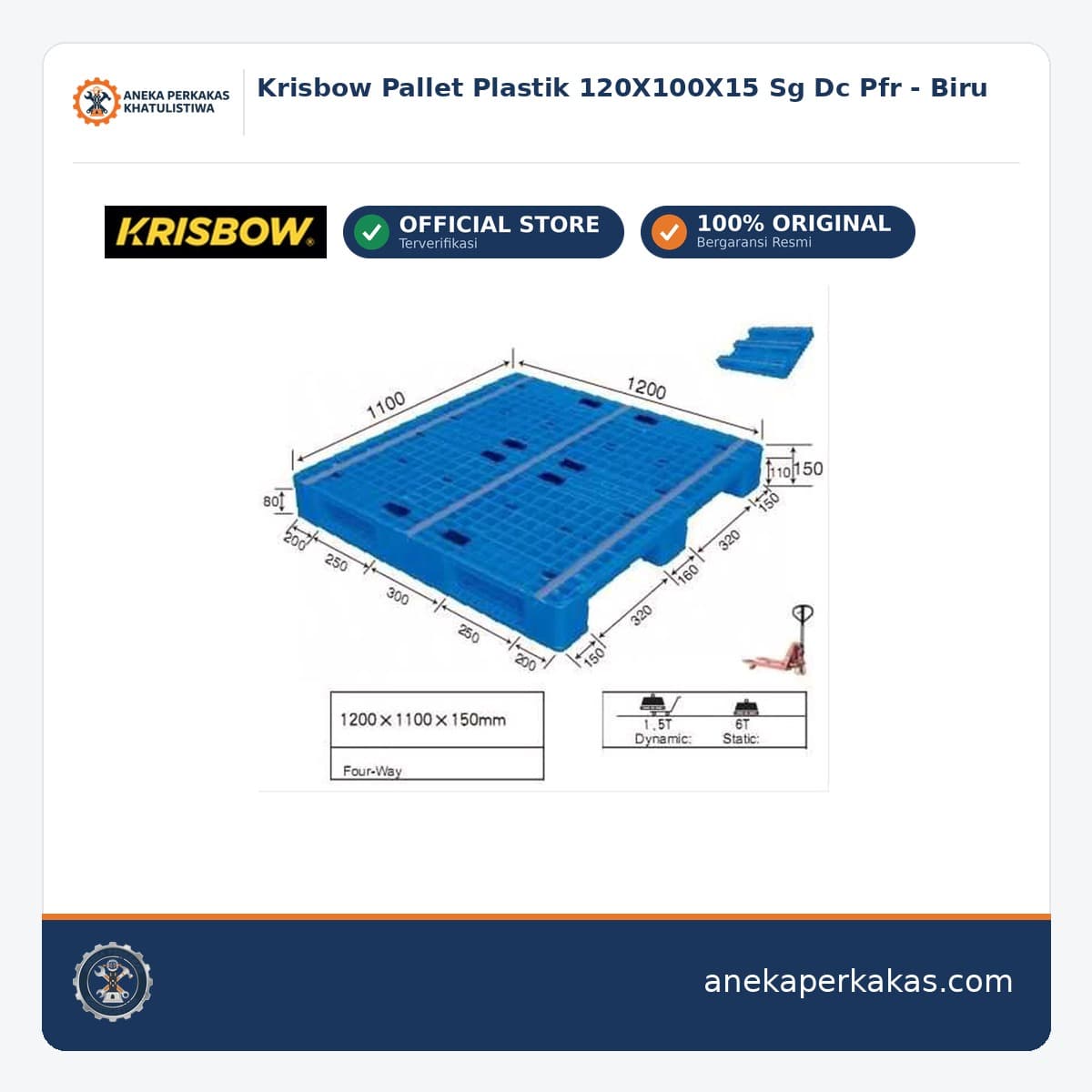 Krisbow Pallet Plastik 120X100X15 Sg Dc Pfr - Biru