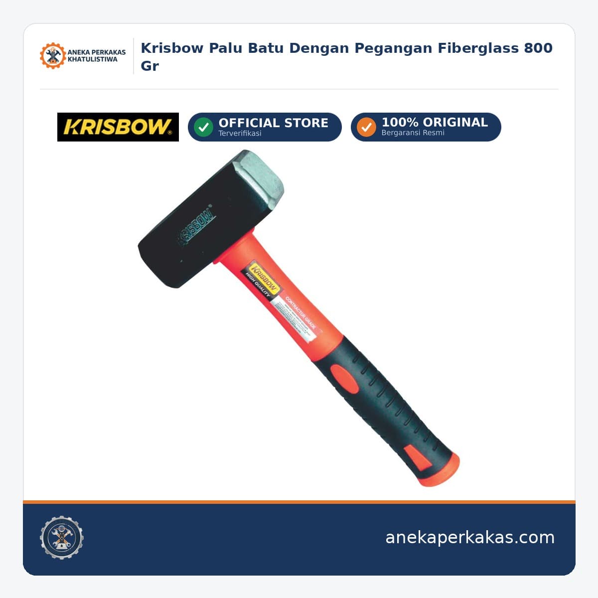 Krisbow Palu Batu Dengan Pegangan Fiberglass 800 Gr