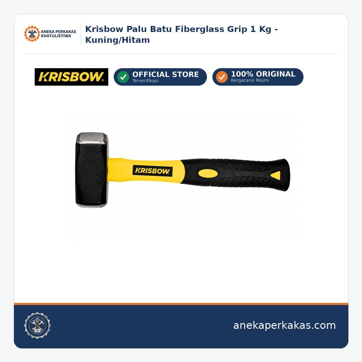 Krisbow Palu Batu Fiberglass Grip 1 Kg - Kuning/Hitam