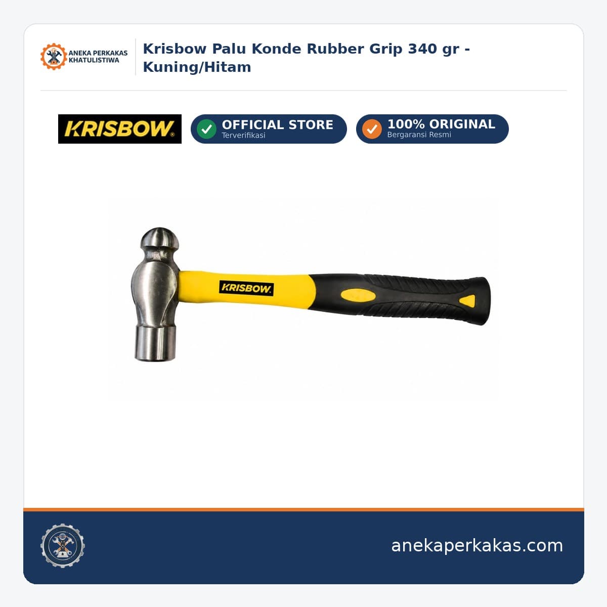 Krisbow Palu Konde Rubber Grip 340 gr - Kuning/Hitam