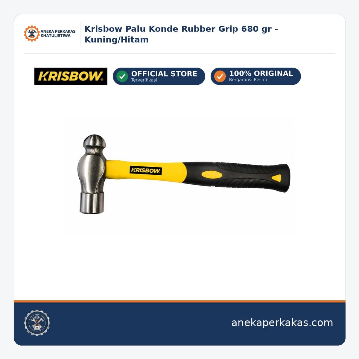 Krisbow Palu Konde Rubber Grip 680 gr - Kuning/Hitam