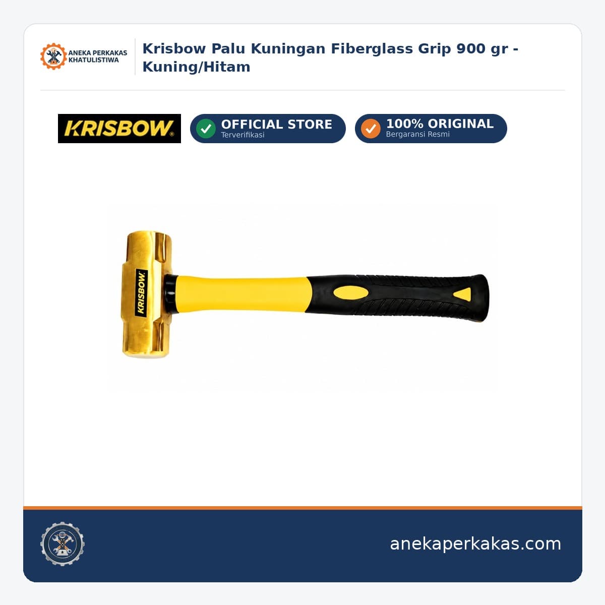Krisbow Palu Kuningan Fiberglass Grip 900 gr - Kuning/Hitam