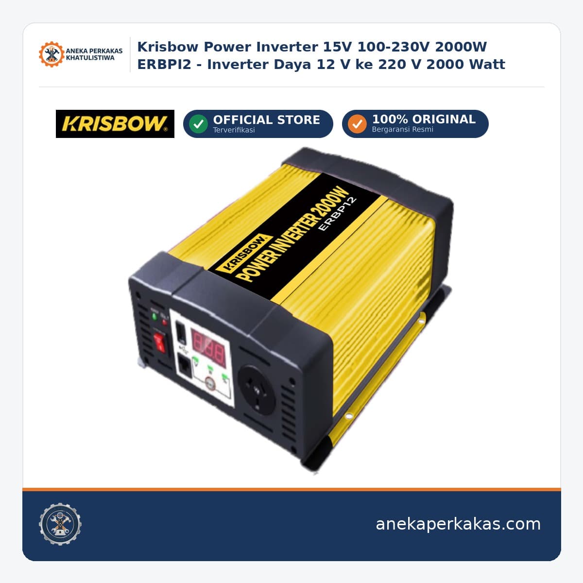 Krisbow Power Inverter 15V 100-230V 2000W ERBPI2 - Inverter Daya 12 V ke 220 V 2000 Watt