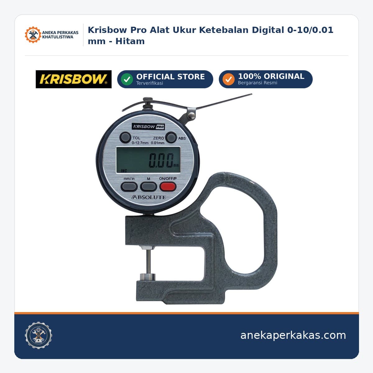 Krisbow Pro Alat Ukur Ketebalan Digital 0-10/0.01 mm - Hitam