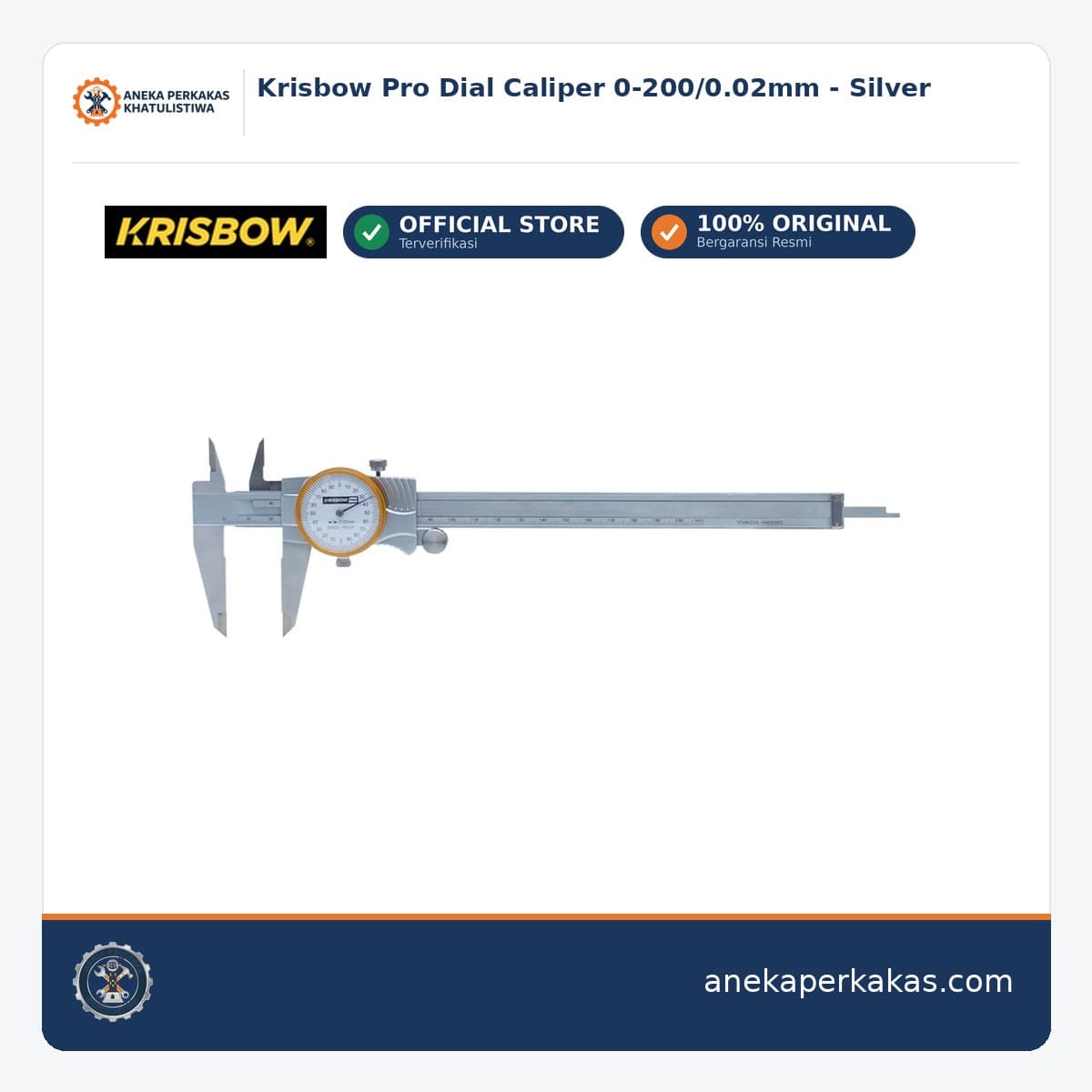 Krisbow Pro Dial Caliper 0-200/0.02mm - Silver