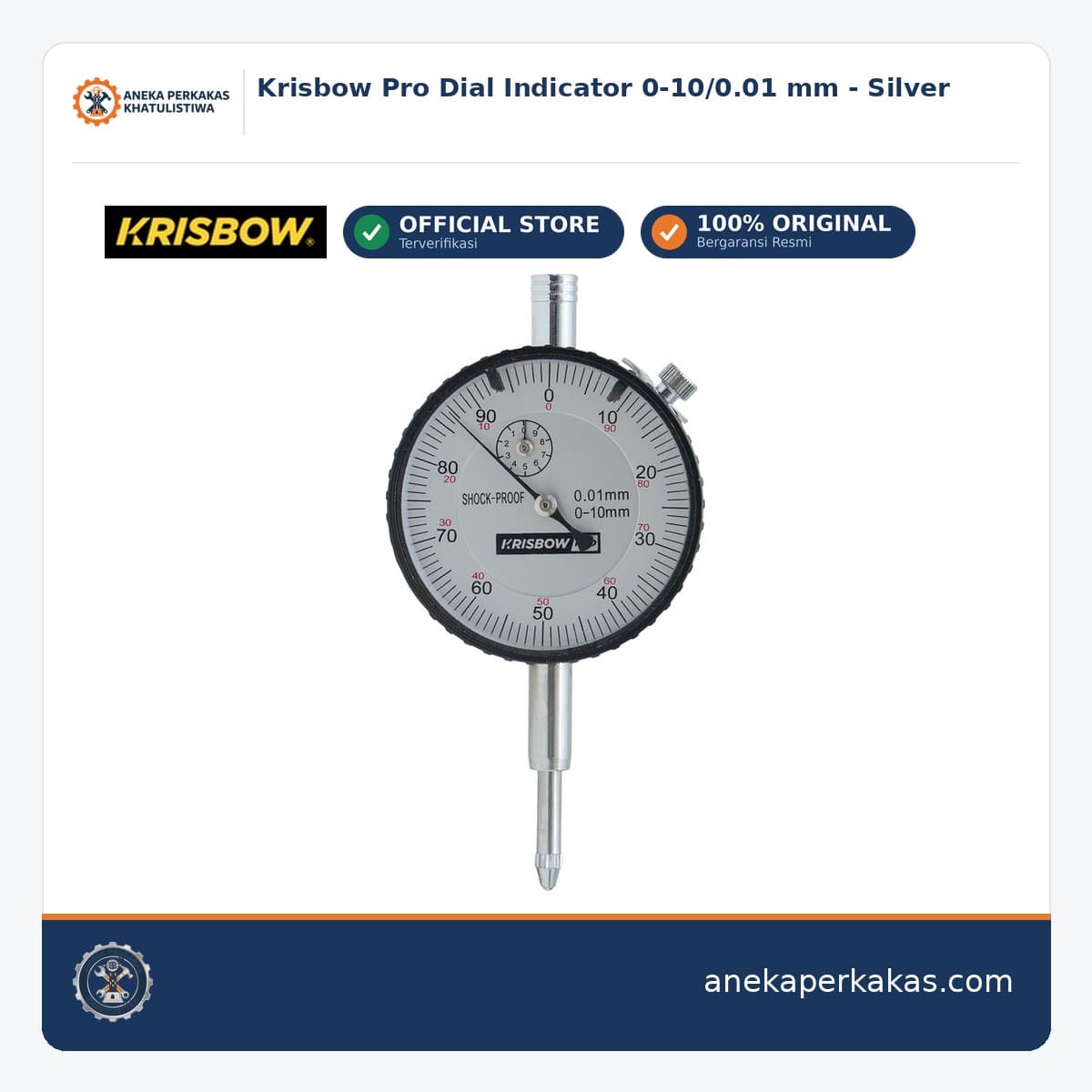 Krisbow Pro Dial Indicator 0-10/0.01 mm - Silver