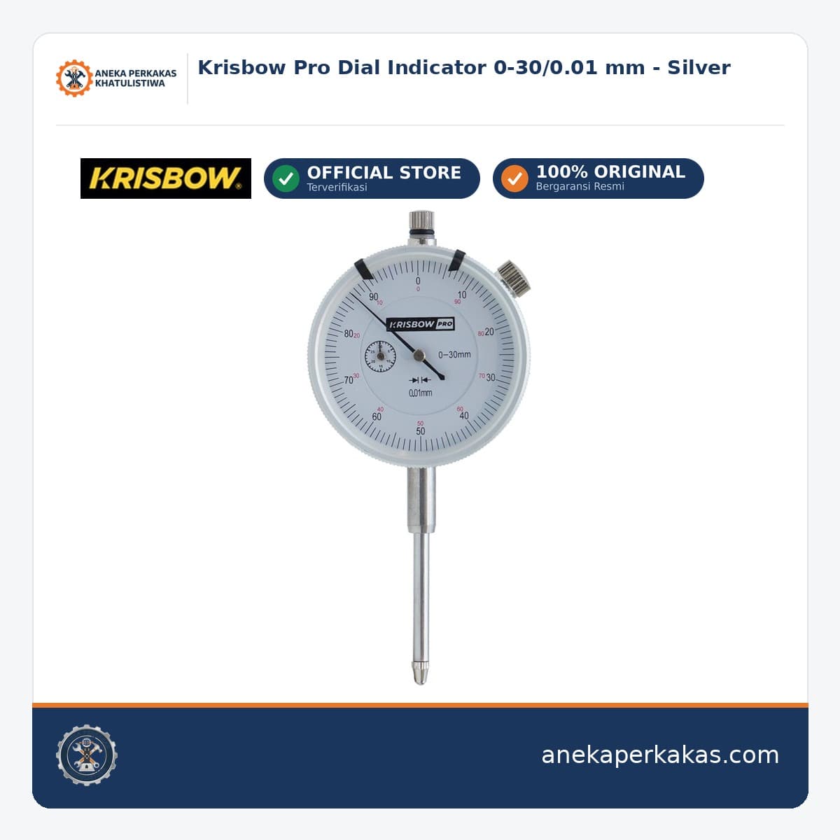 Krisbow Pro Dial Indicator 0-30/0.01 mm - Silver