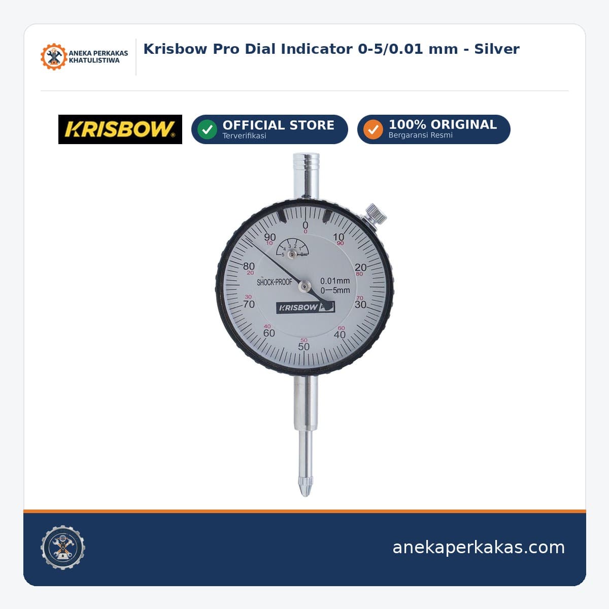 Krisbow Pro Dial Indicator 0-5/0.01 mm - Silver