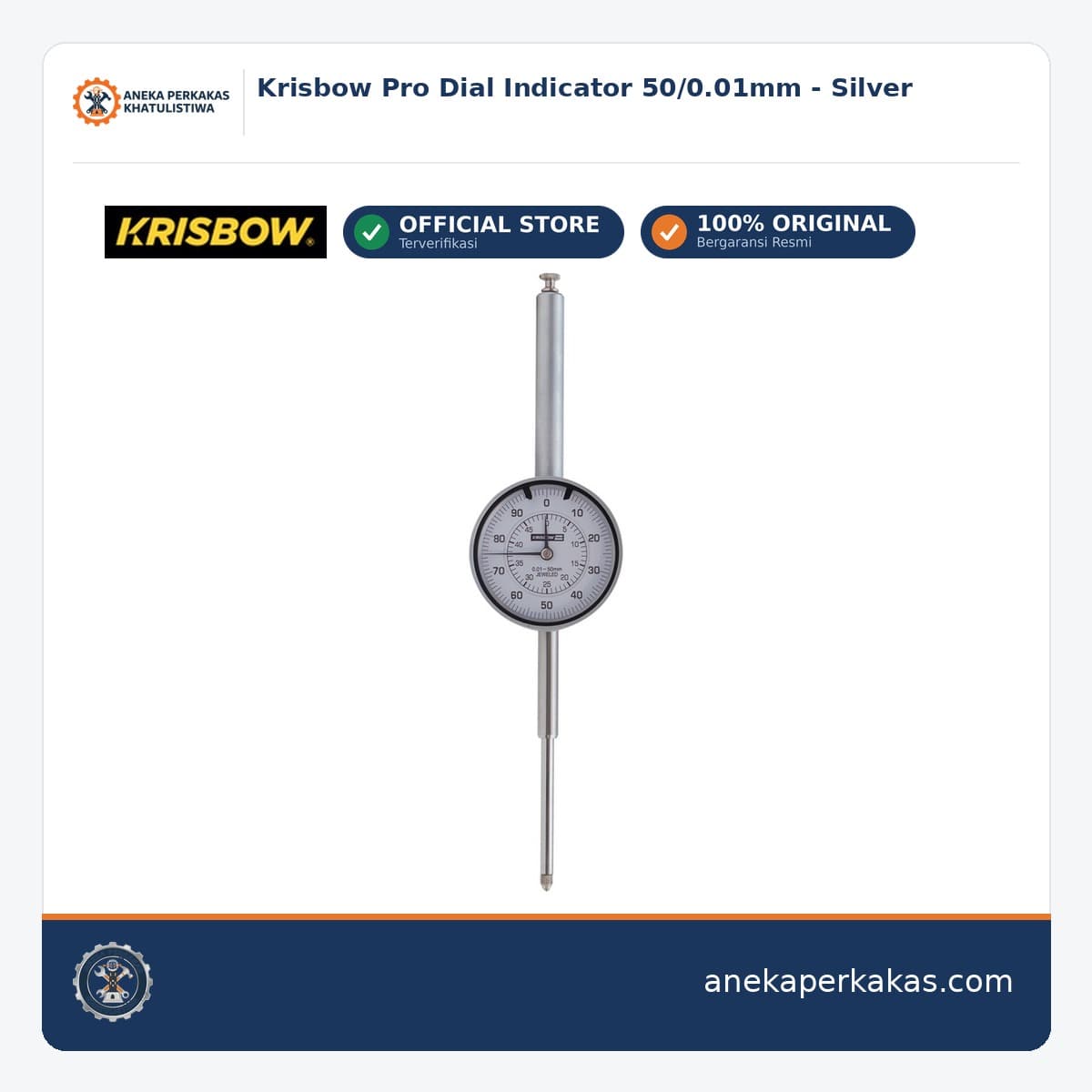 Krisbow Pro Dial Indicator 50/0.01mm - Silver